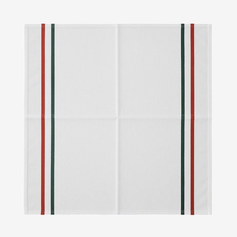 Paño de Cocina Profesional de Algodón 100% blanco con franjas verde y roja, tamaño 60x55 cm, sobre superficie de cocina.