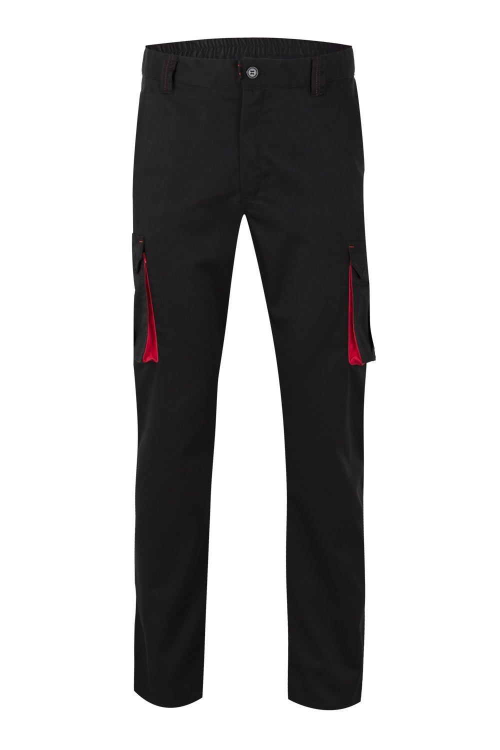 Pantalón de trabajo stretch multibolsillos bicolor en combinación Negro/Rojo, modelo Velilla 103024S