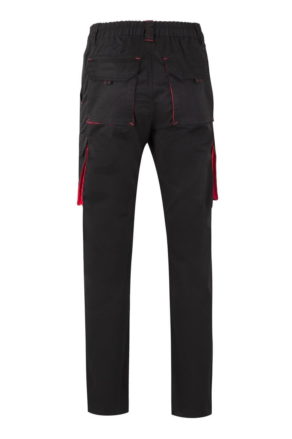Pantalón de trabajo stretch multibolsillos bicolor en combinación Negro/Rojo, modelo Velilla 103024S