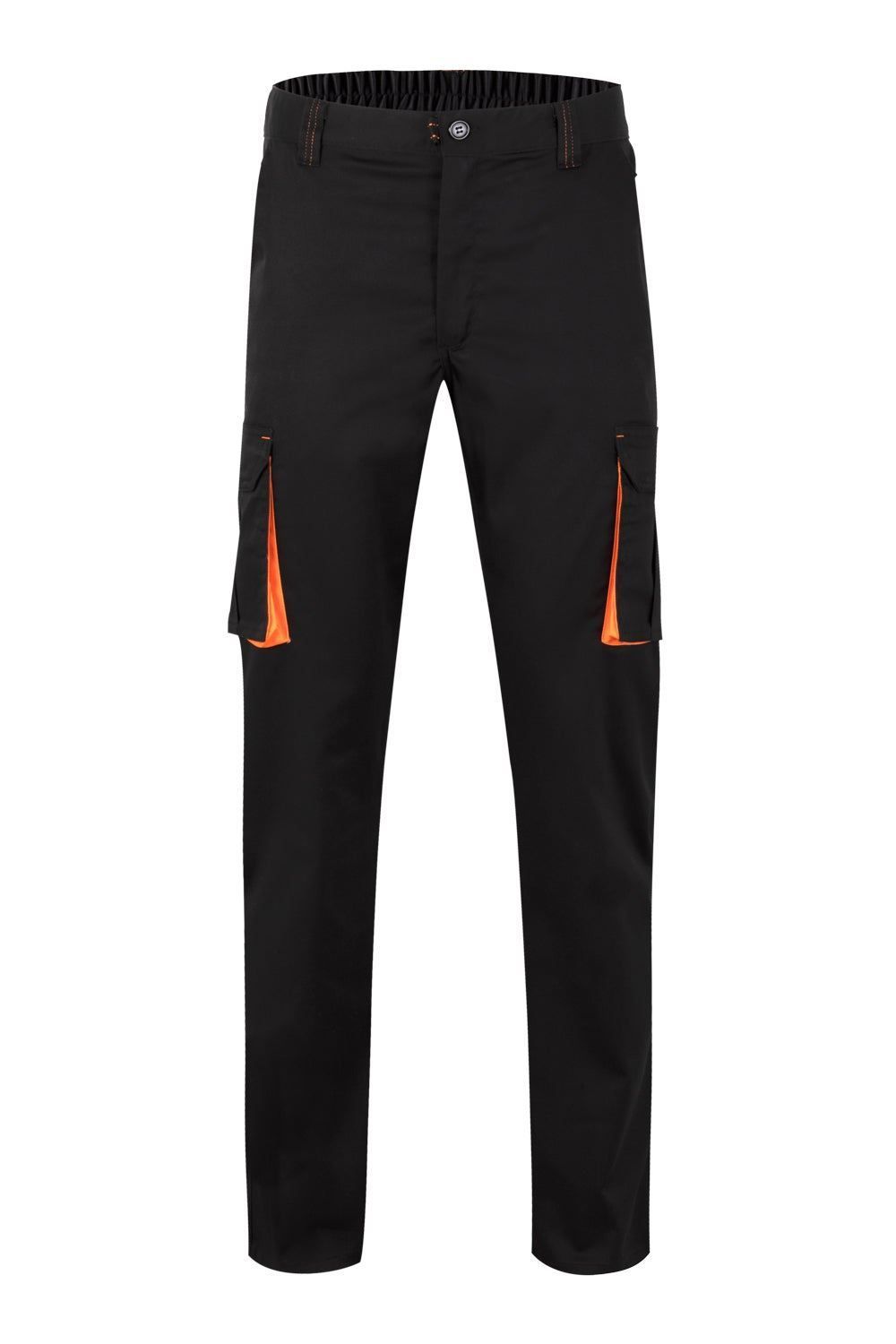 Pantalón de trabajo stretch multibolsillos bicolor en combinación Negro/Naranja, modelo Velilla 103024S