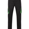 Pantalón de trabajo stretch multibolsillos bicolor en combinación Negro/Verde Lima, modelo Velilla 103024S