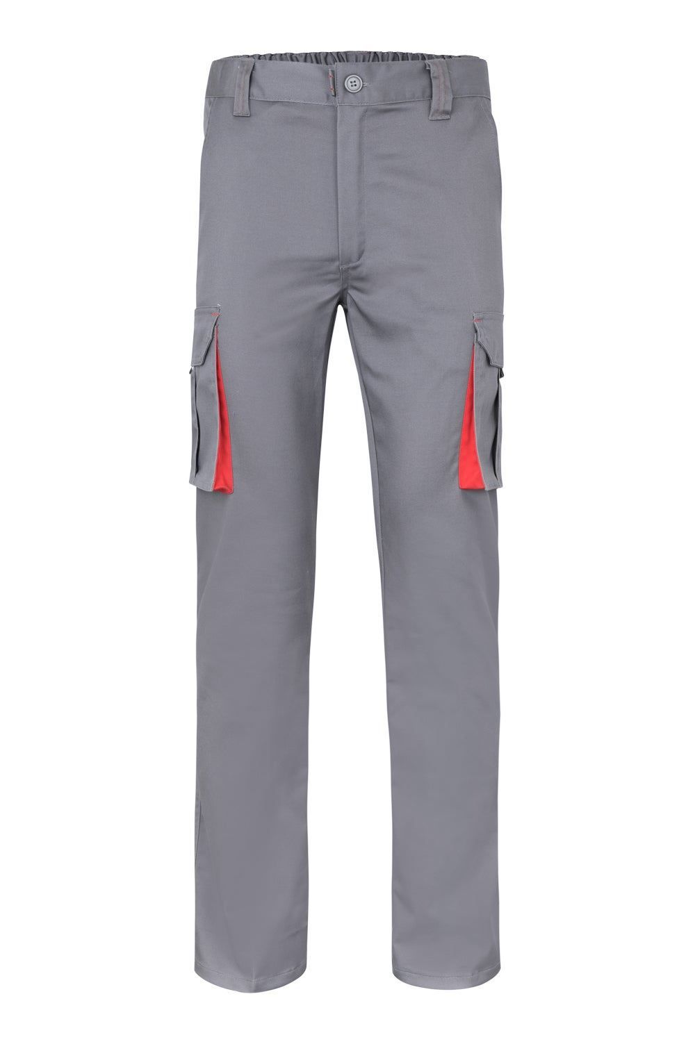 Pantalón de trabajo stretch multibolsillos bicolor en combinación Gris/Rojo, modelo Velilla 103024S