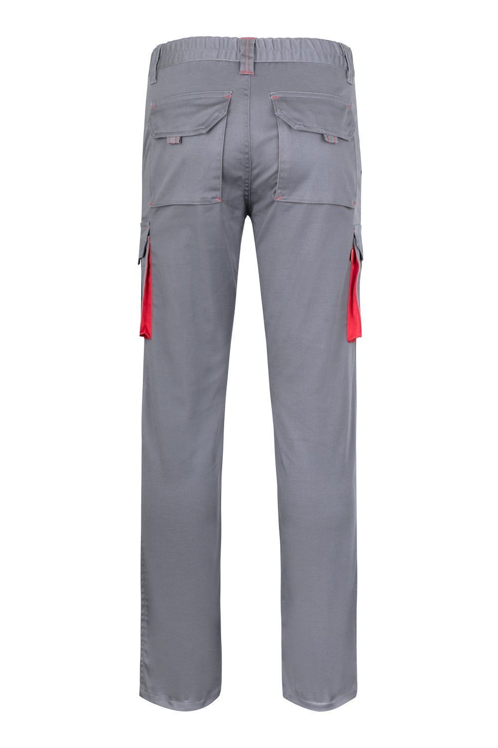 Pantalón de trabajo stretch multibolsillos bicolor en combinación Gris/Rojo, modelo Velilla 103024S