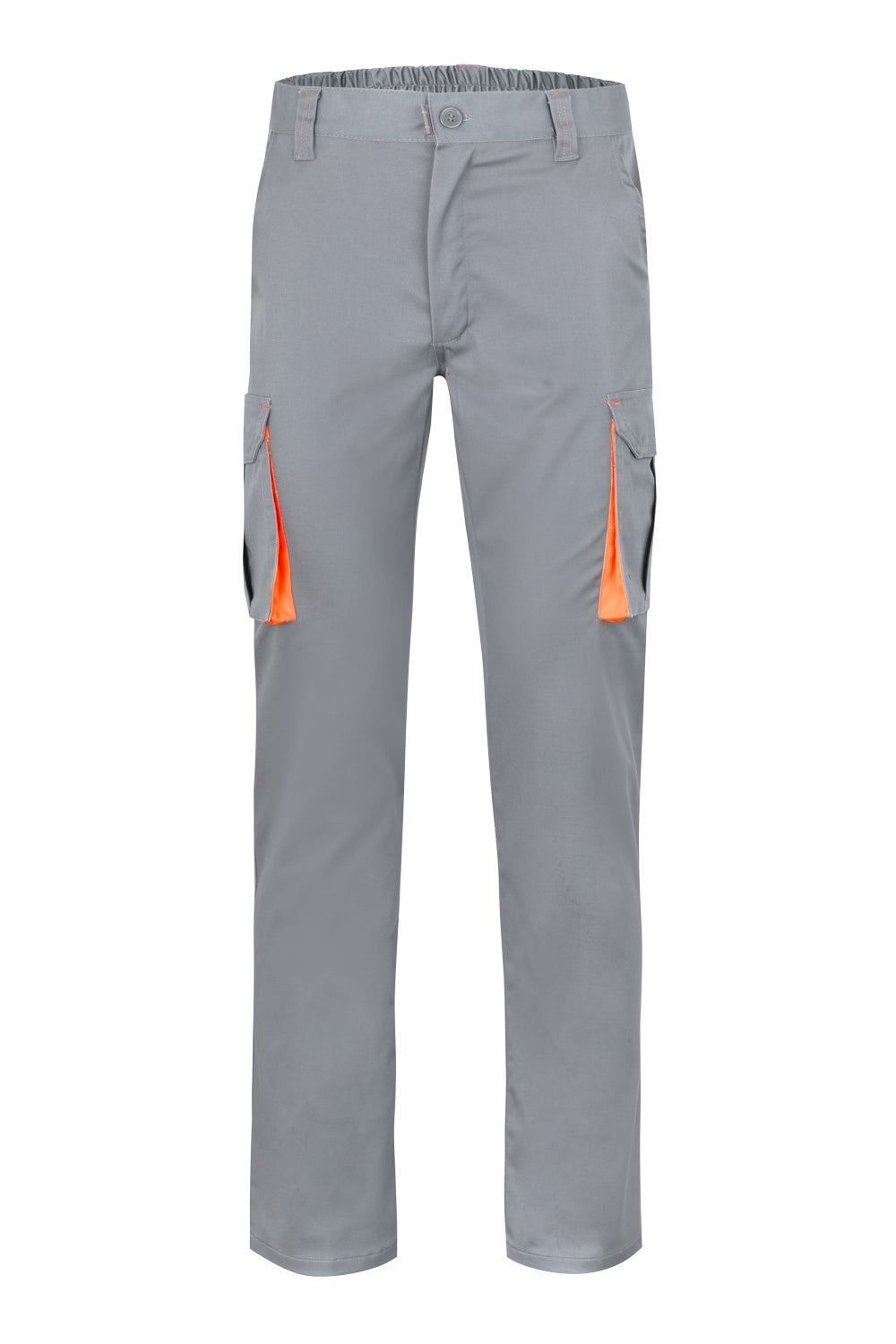 Pantalón de trabajo stretch multibolsillos bicolor en combinación Gris/Naranja, modelo Velilla 103024S