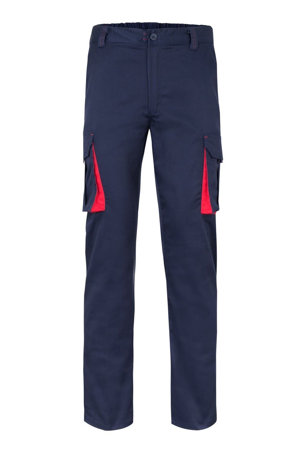 Pantalón de trabajo stretch multibolsillos bicolor en combinación Azul Navy/Rojo, modelo Velilla 103024S