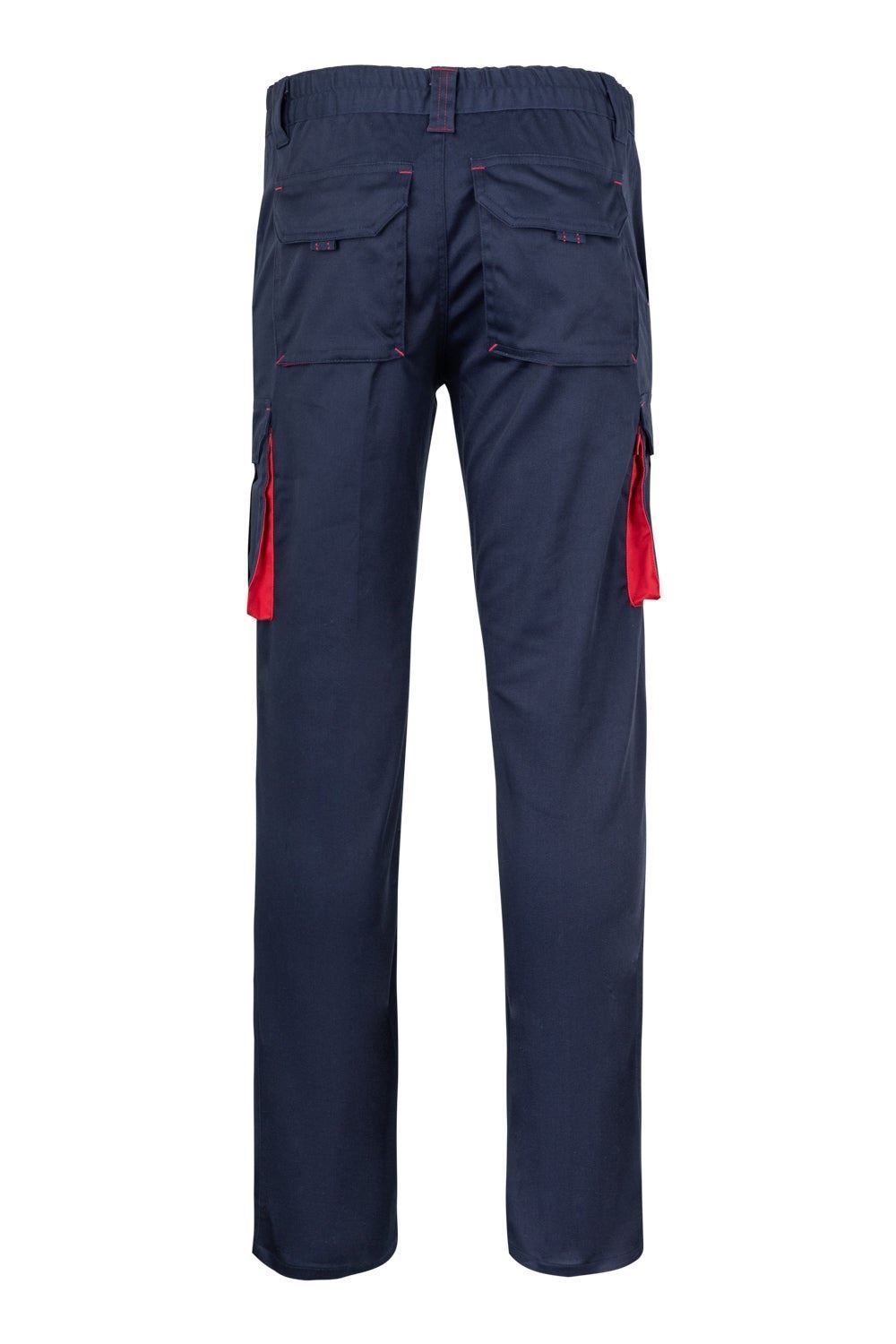 Pantalón de trabajo stretch multibolsillos bicolor en combinación Azul Navy/Rojo, modelo Velilla 103024S