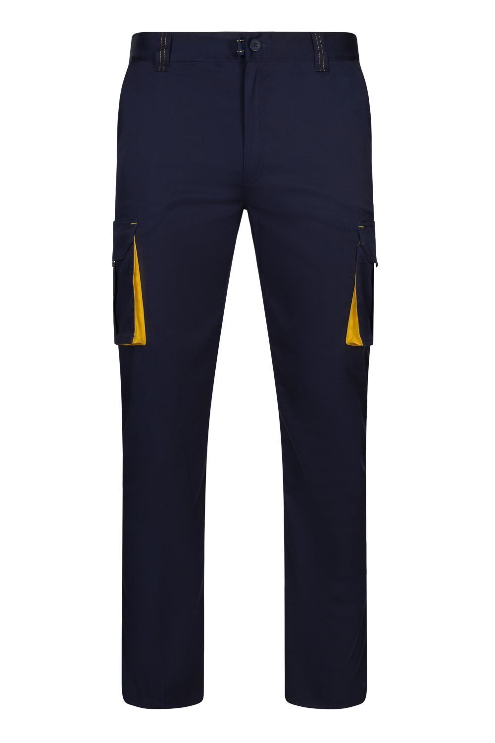 Pantalón de trabajo stretch multibolsillos bicolor en combinación Azul Navy/Amarillo, modelo Velilla 103024S