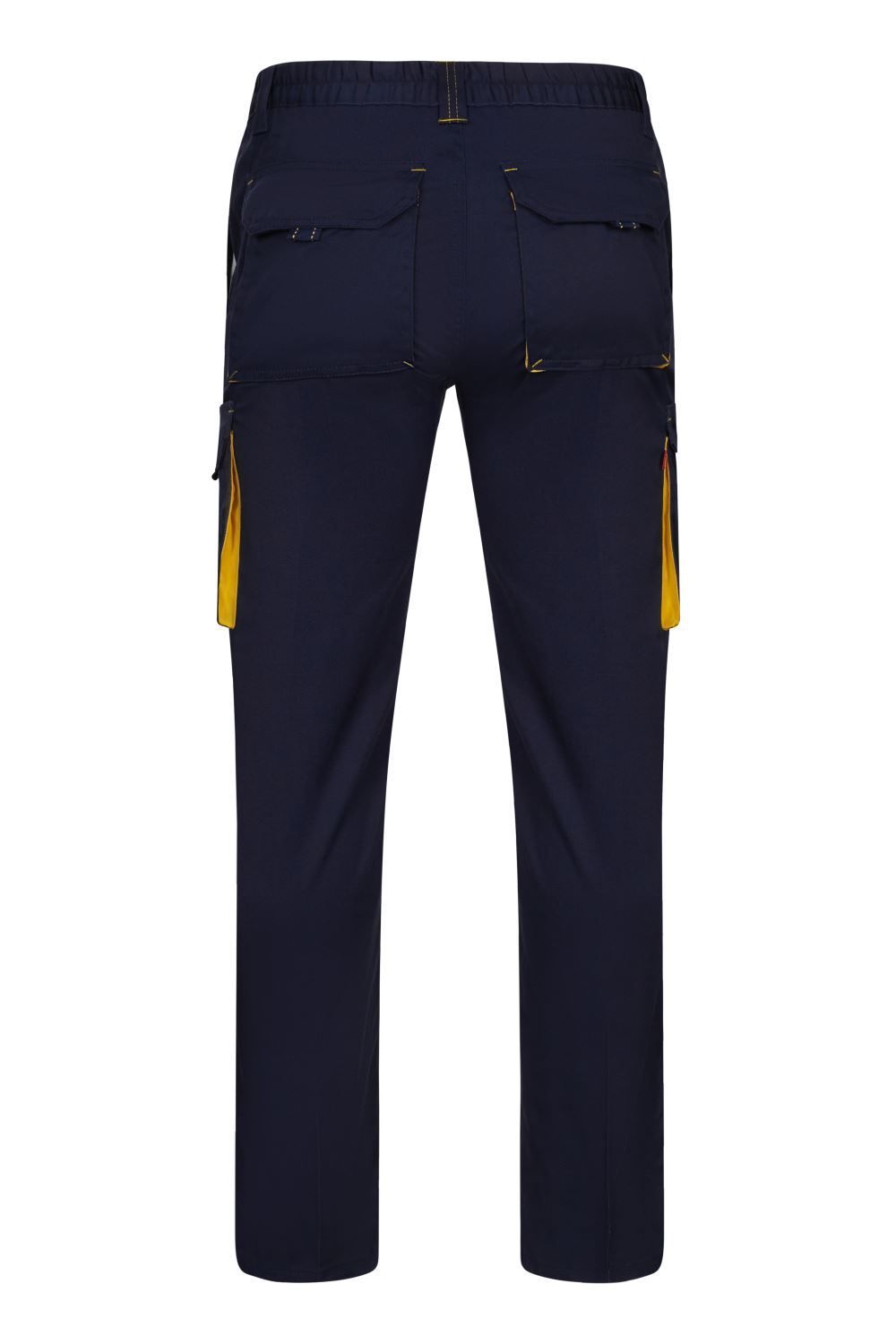 Pantalón de trabajo stretch multibolsillos bicolor en combinación Azul Navy/Amarillo, modelo Velilla 103024S