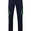 Pantalón de trabajo stretch multibolsillos bicolor en combinación Azul Navy/Verde Lima, modelo Velilla 103024S
