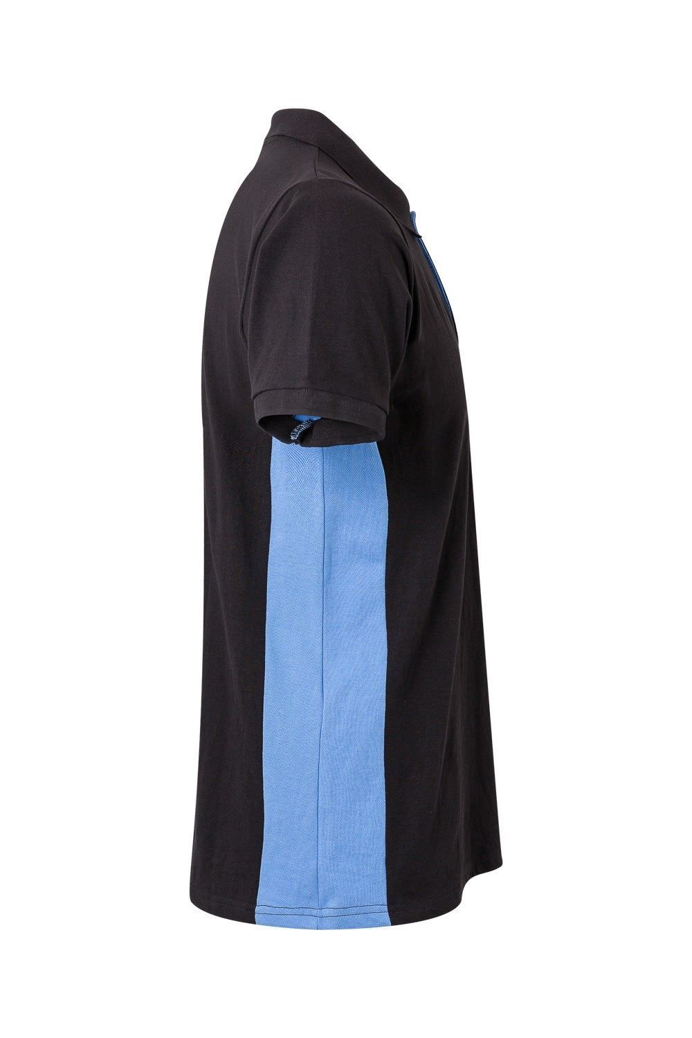 Polo de trabajo en negro con detalles en celeste, modelo Velilla 105504, manga corta