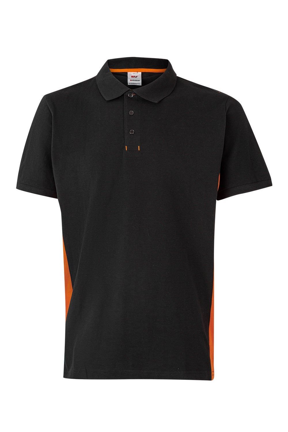 Polo de trabajo bicolor en negro y naranja, modelo Velilla 105504, manga corta
