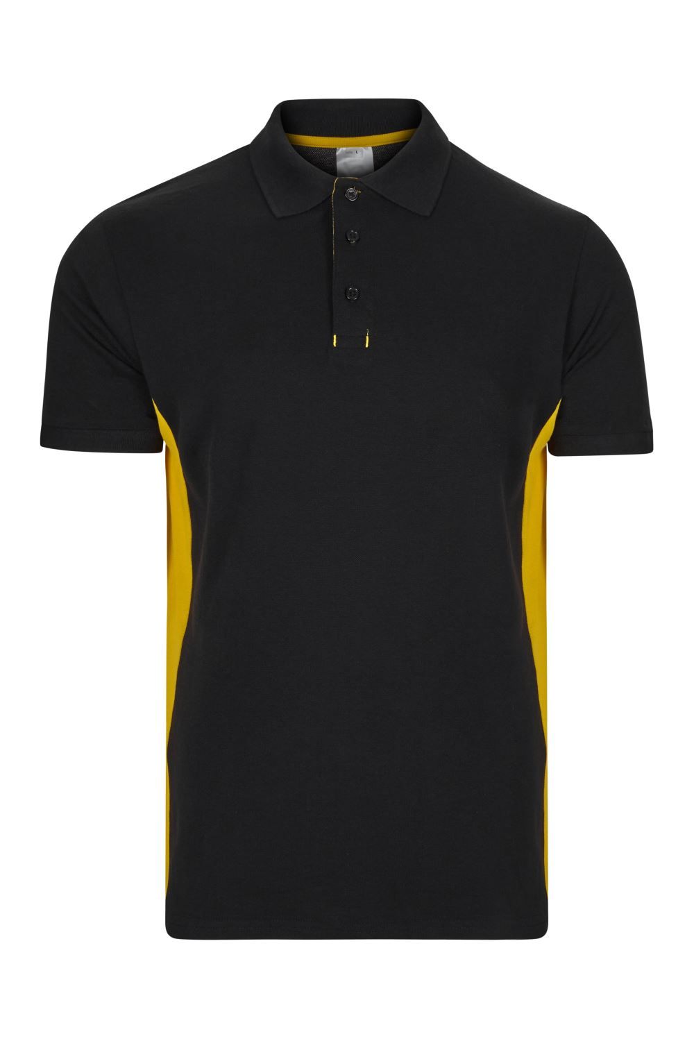 Polo de trabajo bicolor en negro y amarillo, modelo Velilla 105504, manga corta