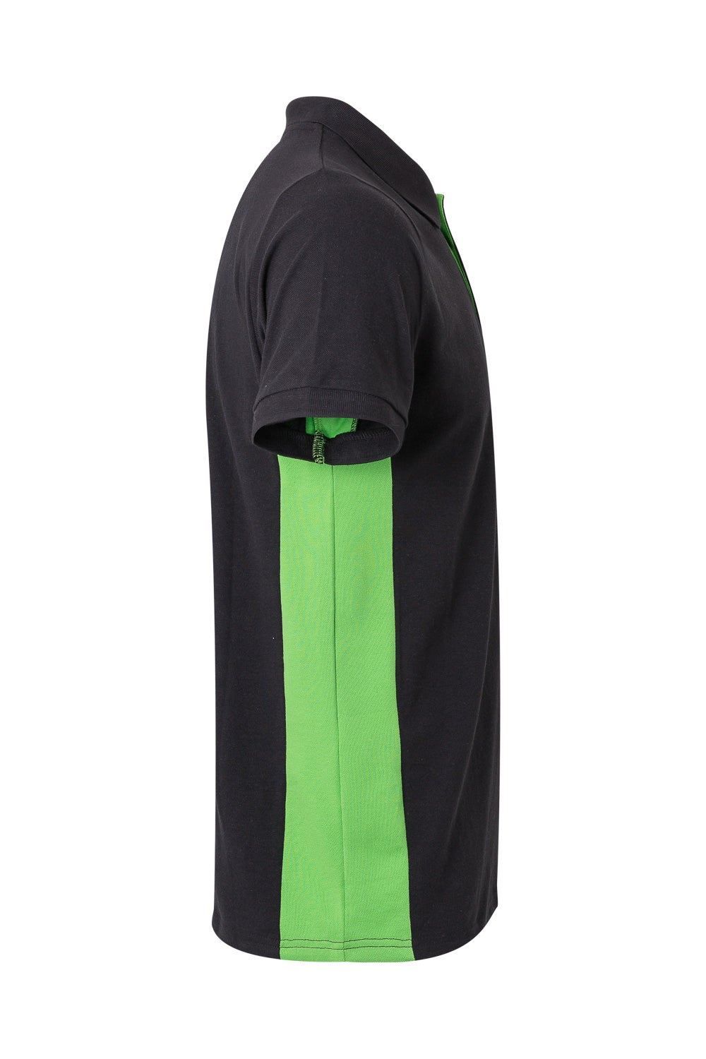 Polo de trabajo en negro con detalles en verde lima, modelo Velilla 105504, manga corta