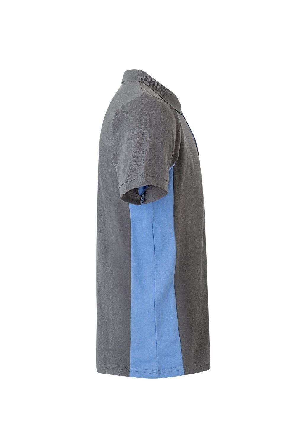 Polo de trabajo en gris con detalles celeste, modelo Velilla 105504, manga corta