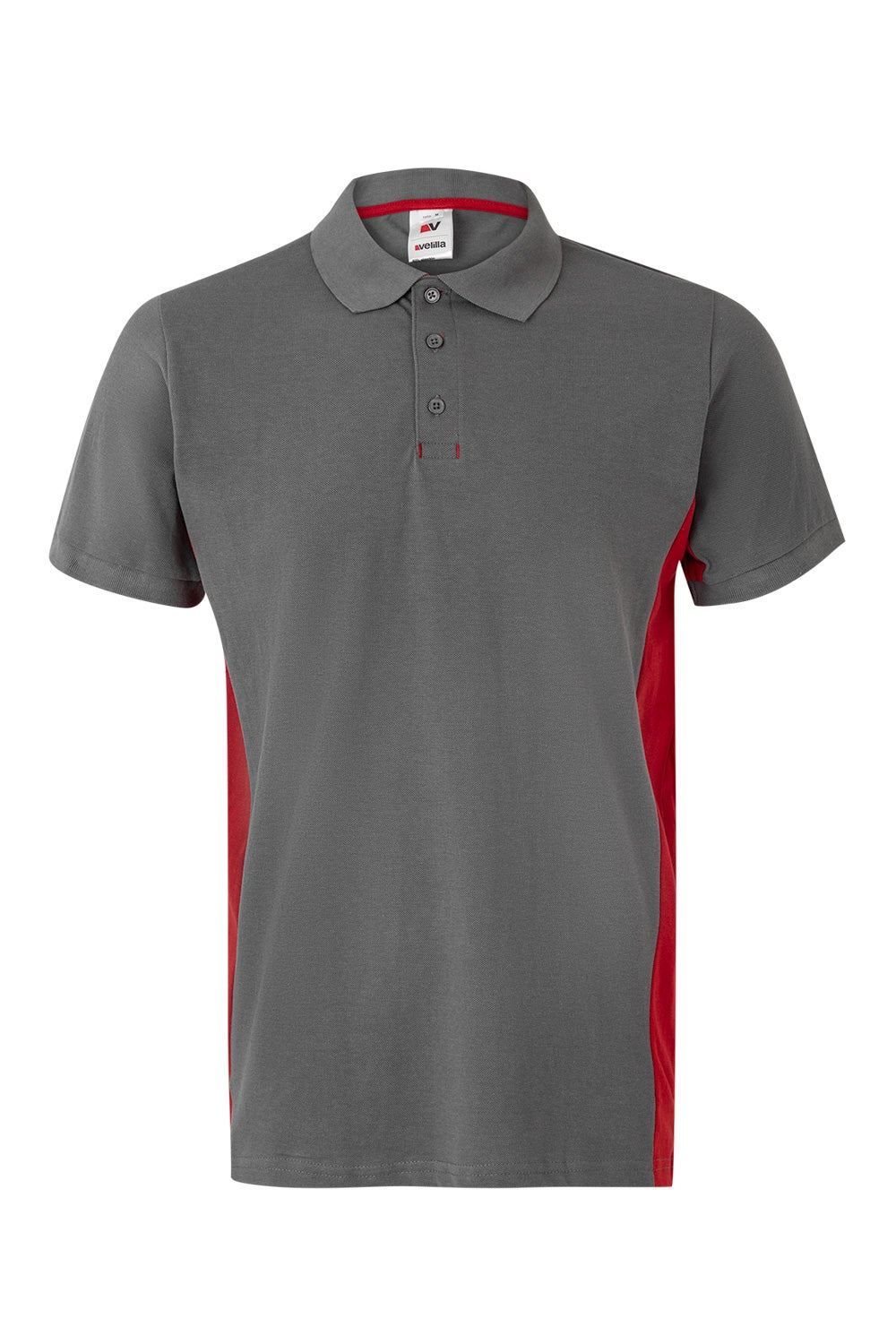 Polo de trabajo en gris con detalles rojos, modelo Velilla 105504, manga corta