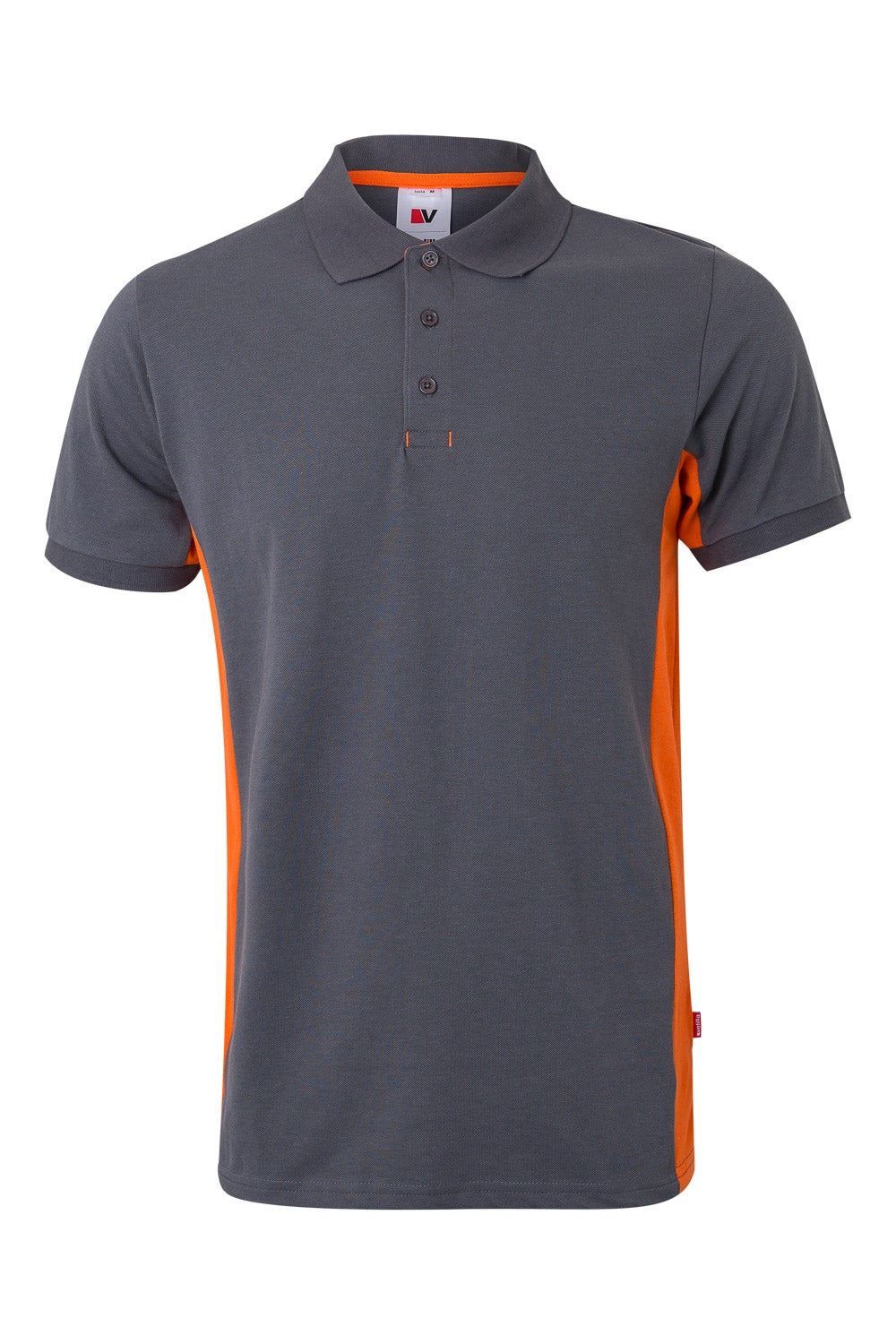 Polo de trabajo en gris con detalles naranjas, modelo Velilla 105504, manga corta