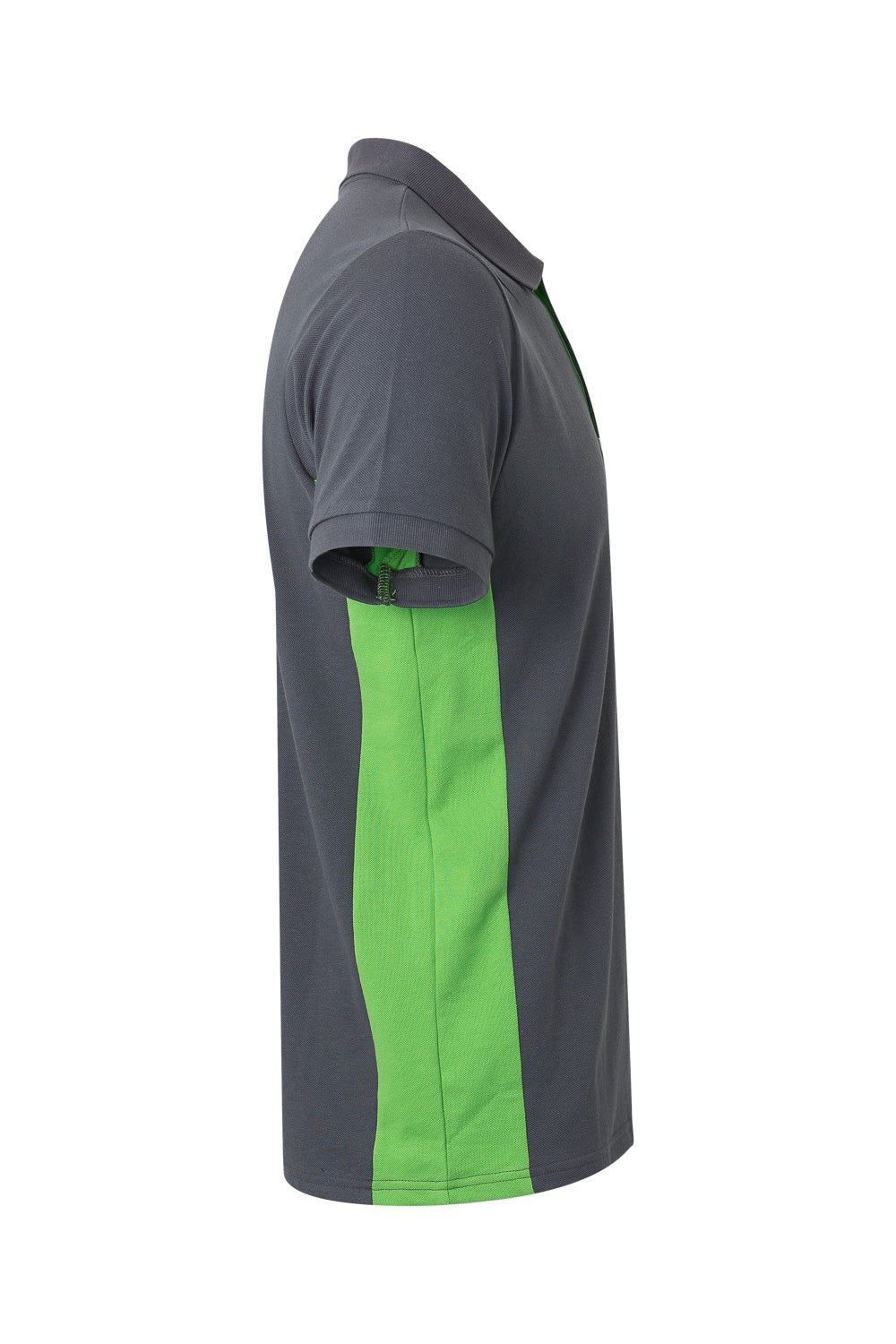 Polo de trabajo en gris con detalles verde lima, modelo Velilla 105504, manga corta