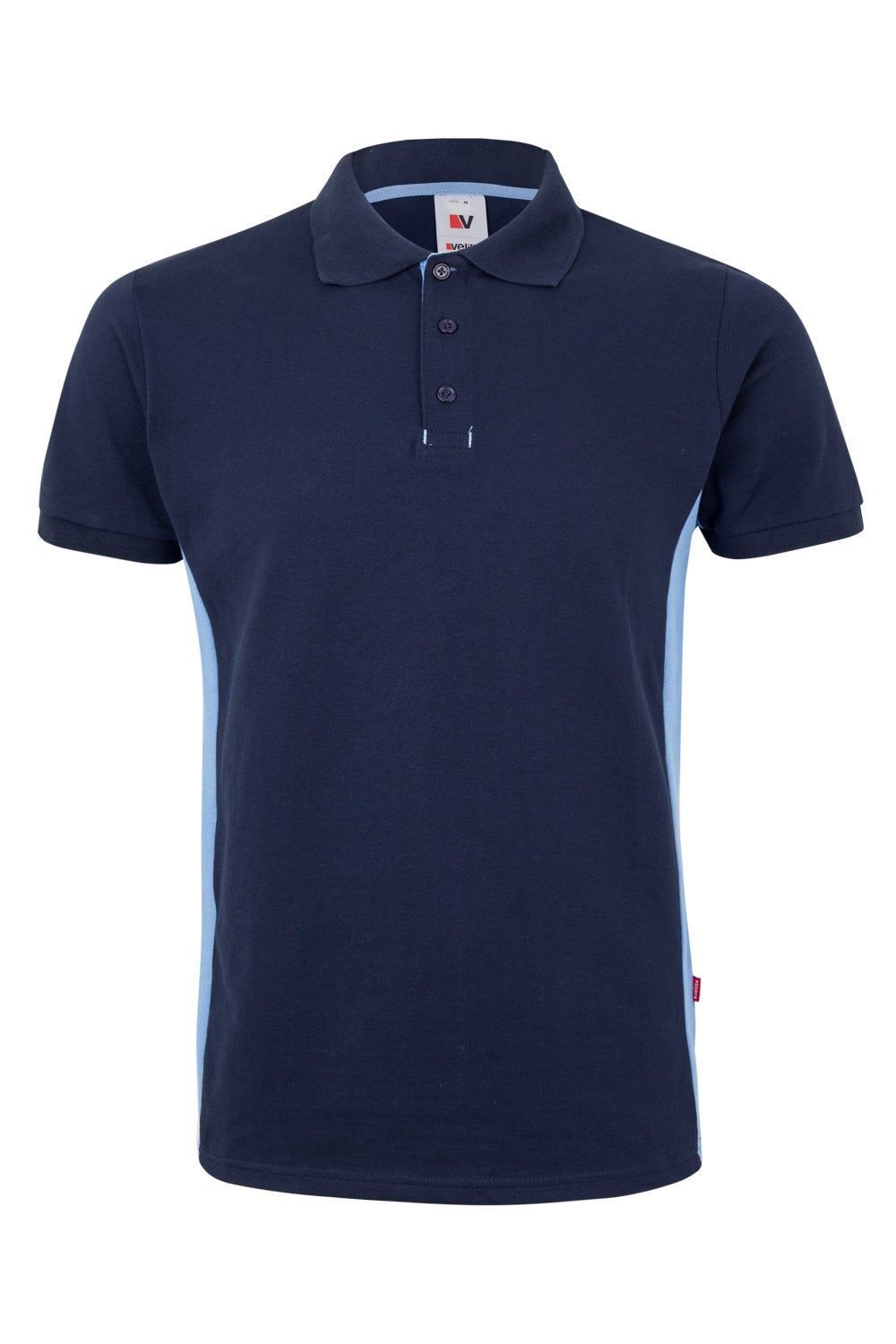 Polo de trabajo bicolor en azul marino y celeste, modelo Velilla 105504, manga corta