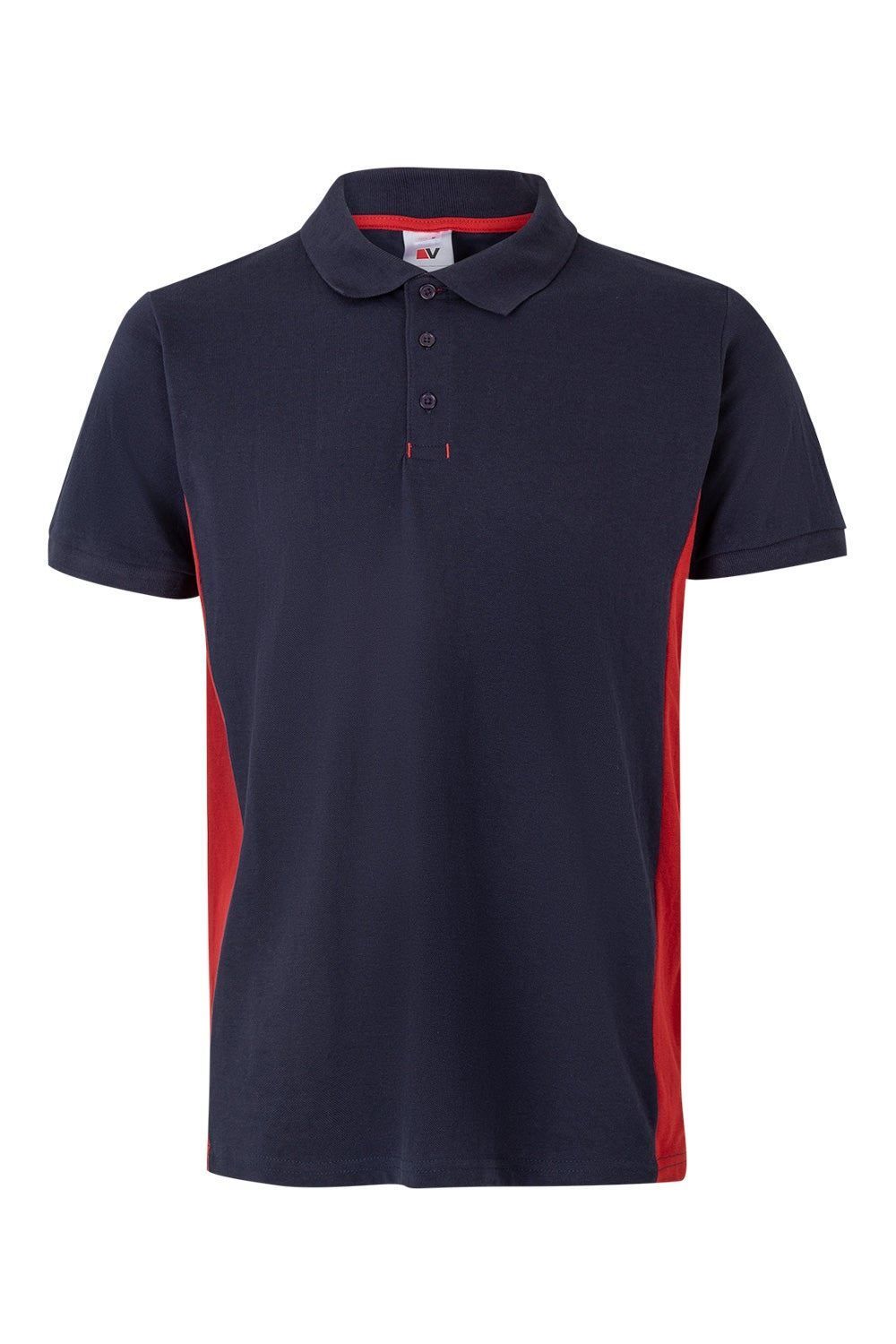 Polo de trabajo bicolor en azul marino y rojo, modelo Velilla 105504, manga corta