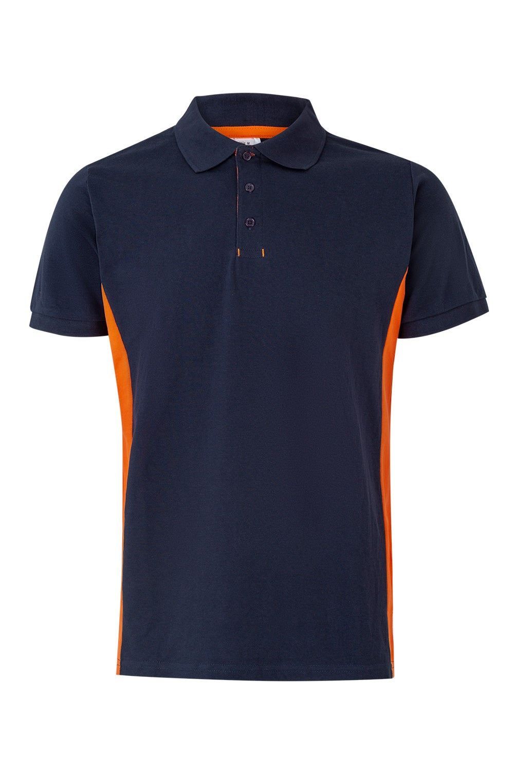 Polo de trabajo bicolor en azul marino y naranja, modelo Velilla 105504, manga corta