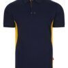 Polo de trabajo bicolor en azul marino con detalles amarillos, modelo Velilla 105504, manga corta
