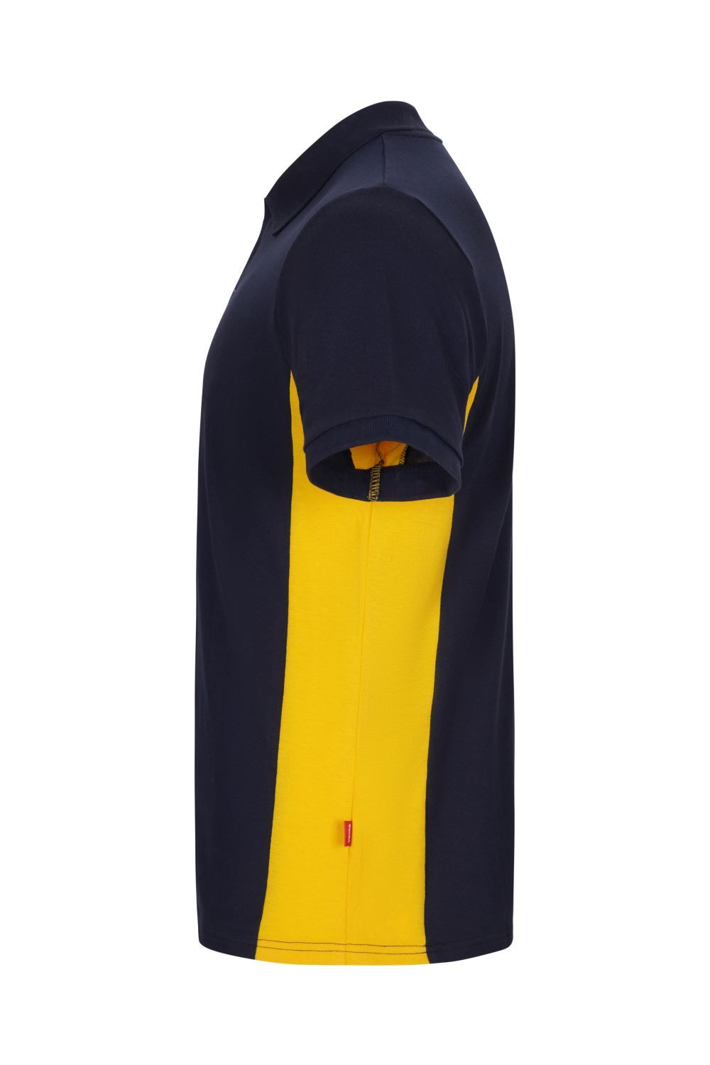 Polo de trabajo bicolor en azul marino con detalles amarillos, modelo Velilla 105504, manga corta