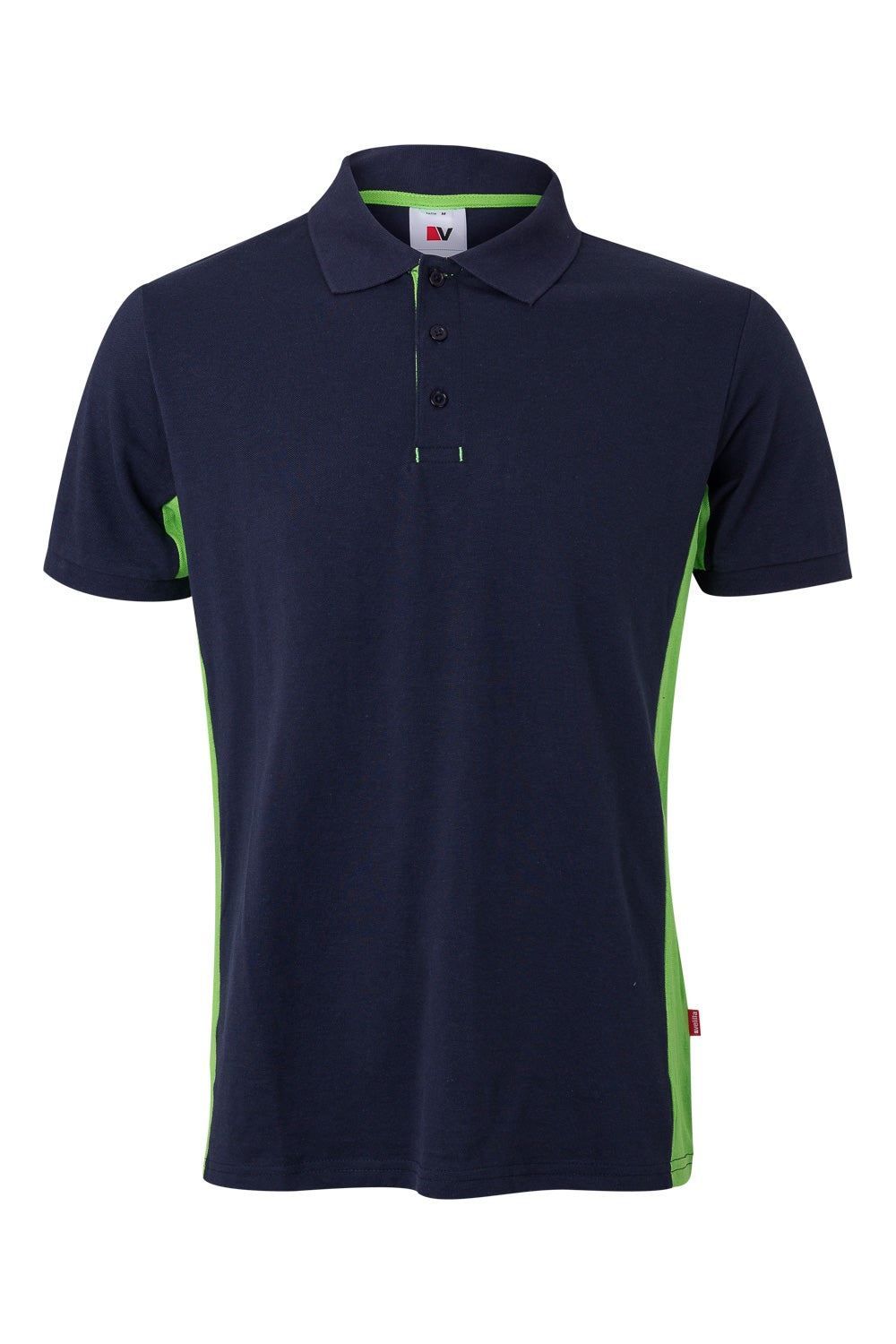 Polo de trabajo bicolor en azul marino y lima, modelo Velilla 105504, manga corta