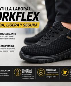 zapatilla laboral negra antideslizante Workflex ligera transpirable para hostelería sanidad trabajo de pie