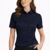 camisa mujer entallada manga corta azul marino uniforme profesional elegante transpirable