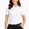 camisa mujer entallada manga corta blanca uniforme profesional elegante transpirable