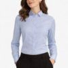 camisa entallada celeste mujer uniforme profesional elástica manga larga elegante