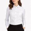 camisa entallada blanca mujer uniforme profesional elástica manga larga elegante