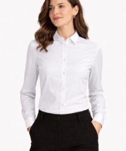 camisa entallada blanca mujer uniforme profesional elástica manga larga elegante