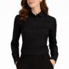 camisa entallada negra mujer uniforme profesional elástica manga larga elegante