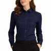 camisa entallada azul marino mujer uniforme profesional elástica manga larga elegante