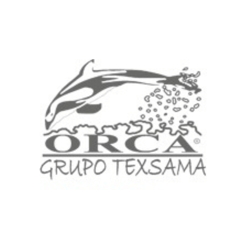 Logotipo de ORCA Grupo Texsama con silueta de orca saltando y letras en mayúscula