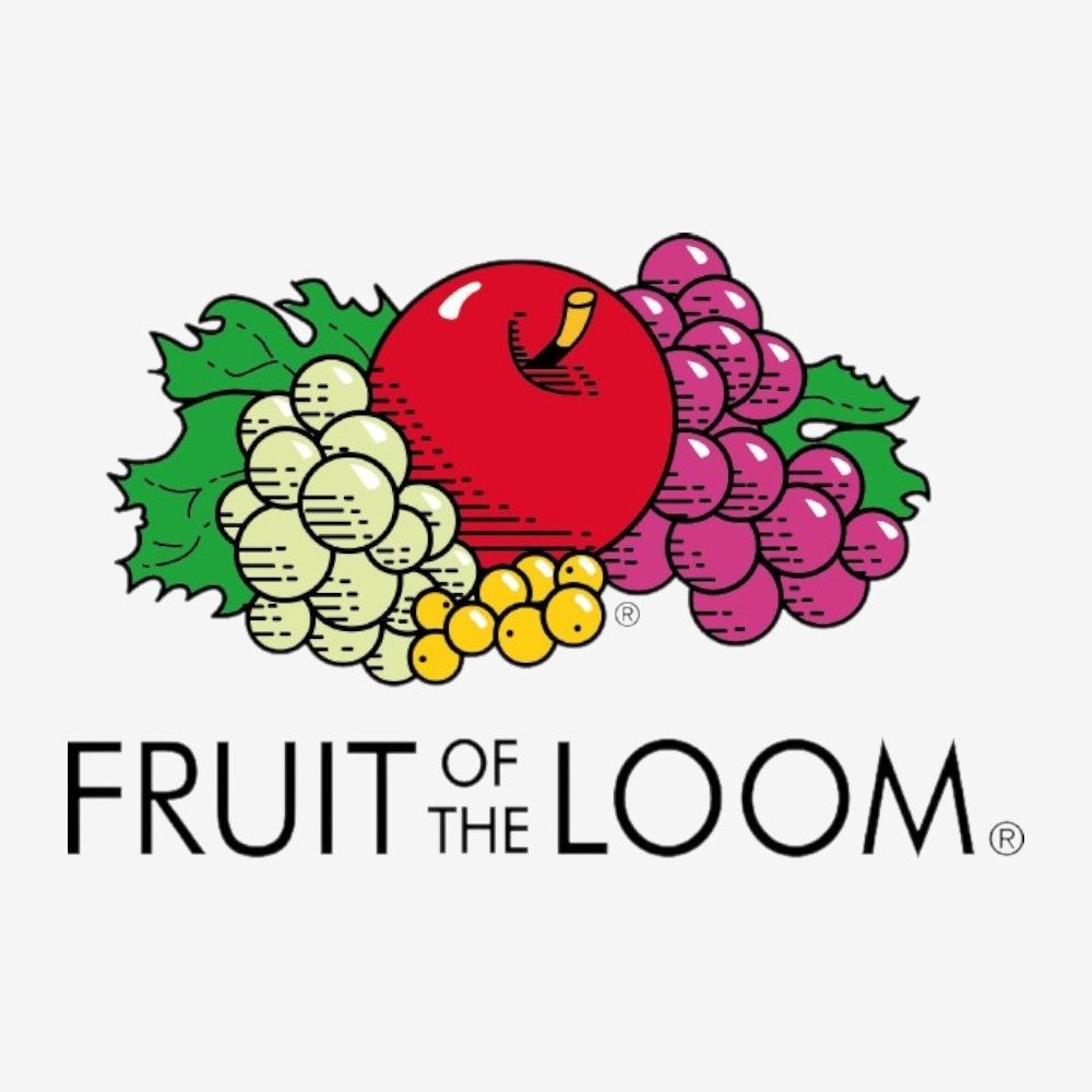 Logotipo de Fruit of the Loom con frutas coloridas y texto debajo