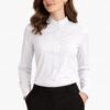 Camisa de mujer blanco con cuello tirilla y manga larga para uniforme de hostelería