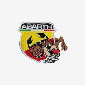 Bordado del escudo Abarth con el personaje Taz sobre fondo transparente