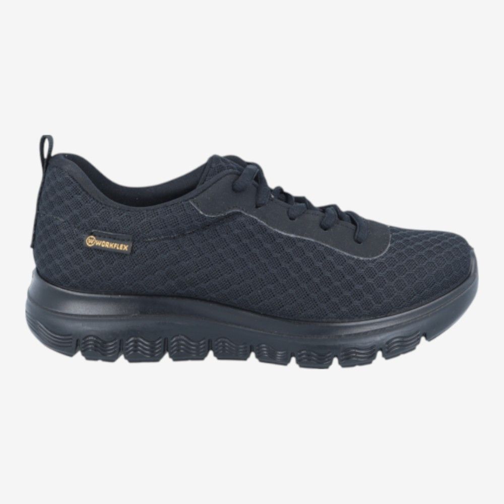 Zapatilla negra Workflex con suela antideslizante y tejido transpirable