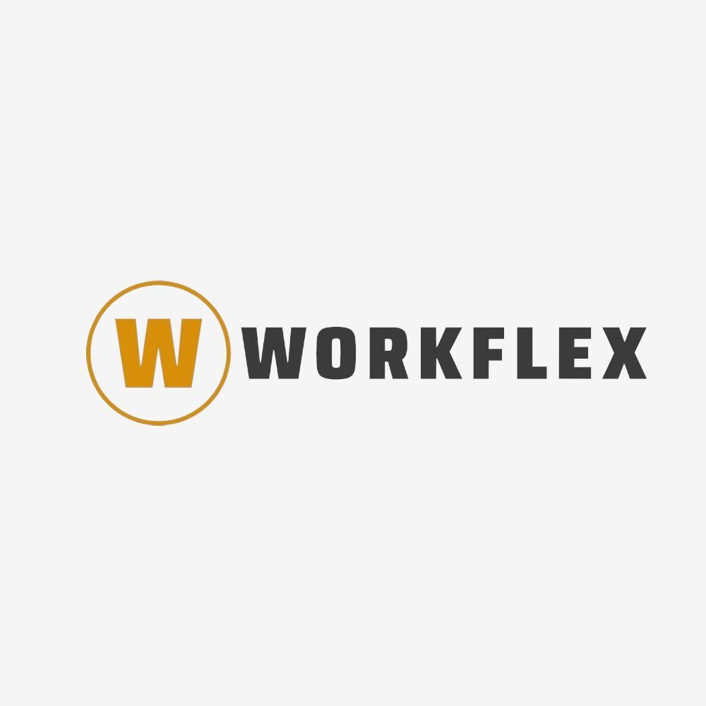 Logotipo de Workflex con letra W en círculo naranja y tipografía robusta