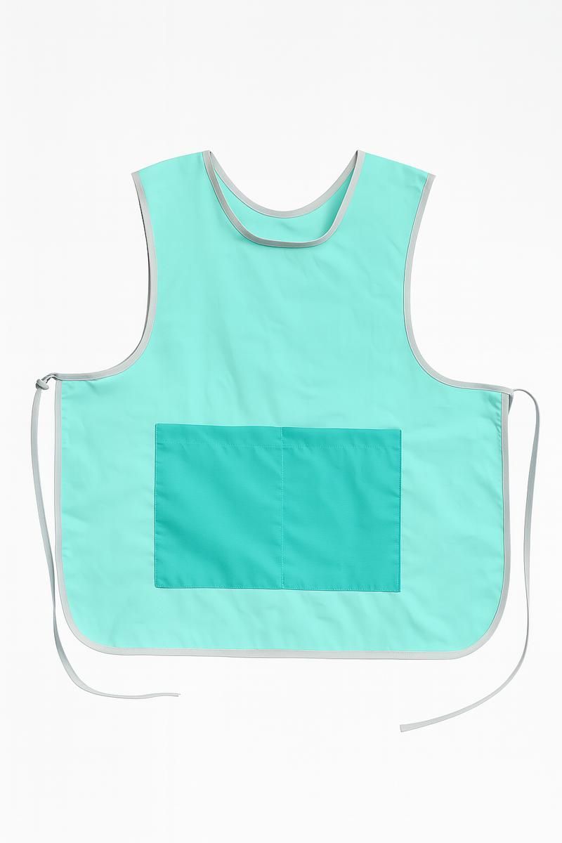 Delantal Escolar Turquesa con bolsillo frontal grande, ideal para uso infantil
