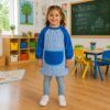 Babero infantil vichy azul con bolsillo para guardería