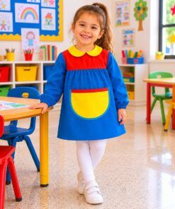 Babi infantil azul con cuello amarillo para guardería
