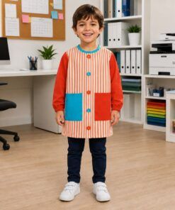 Babi Infantil Rayas Rojas con bolsillos de Popelín Galaxy para guardería y colegio