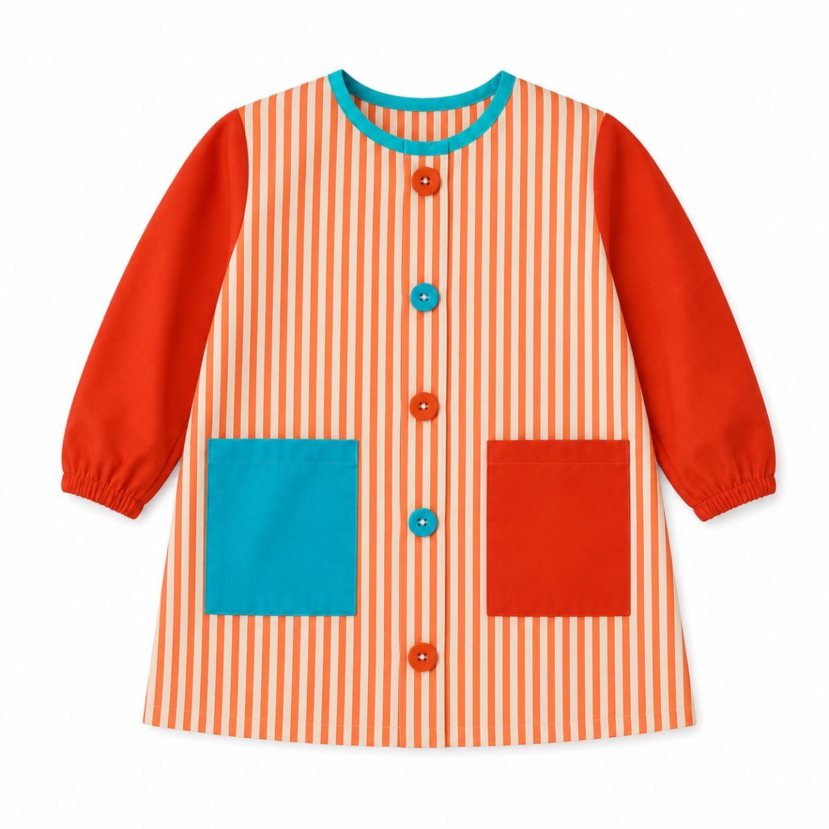 Babi Infantil Rayas Rojas con bolsillos de Popelín Galaxy para guardería y colegio