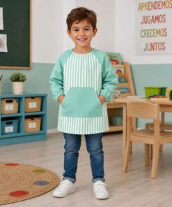 Babi Escolar Verde Agua con Bolsillo Kanguro para guardería y colegio