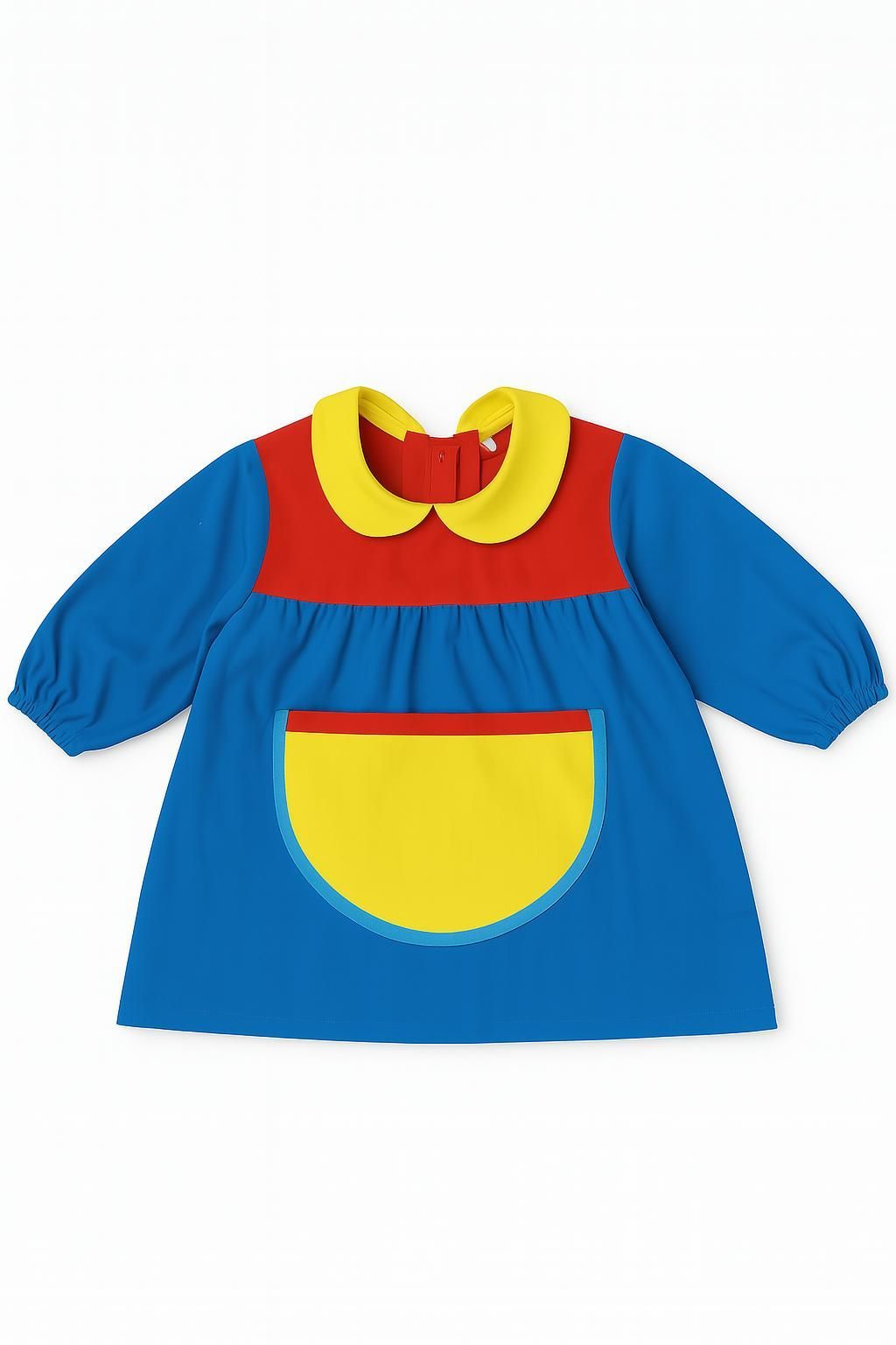 Babi Infantil Azul Amarillo con cuello redondo y bolsillo liso