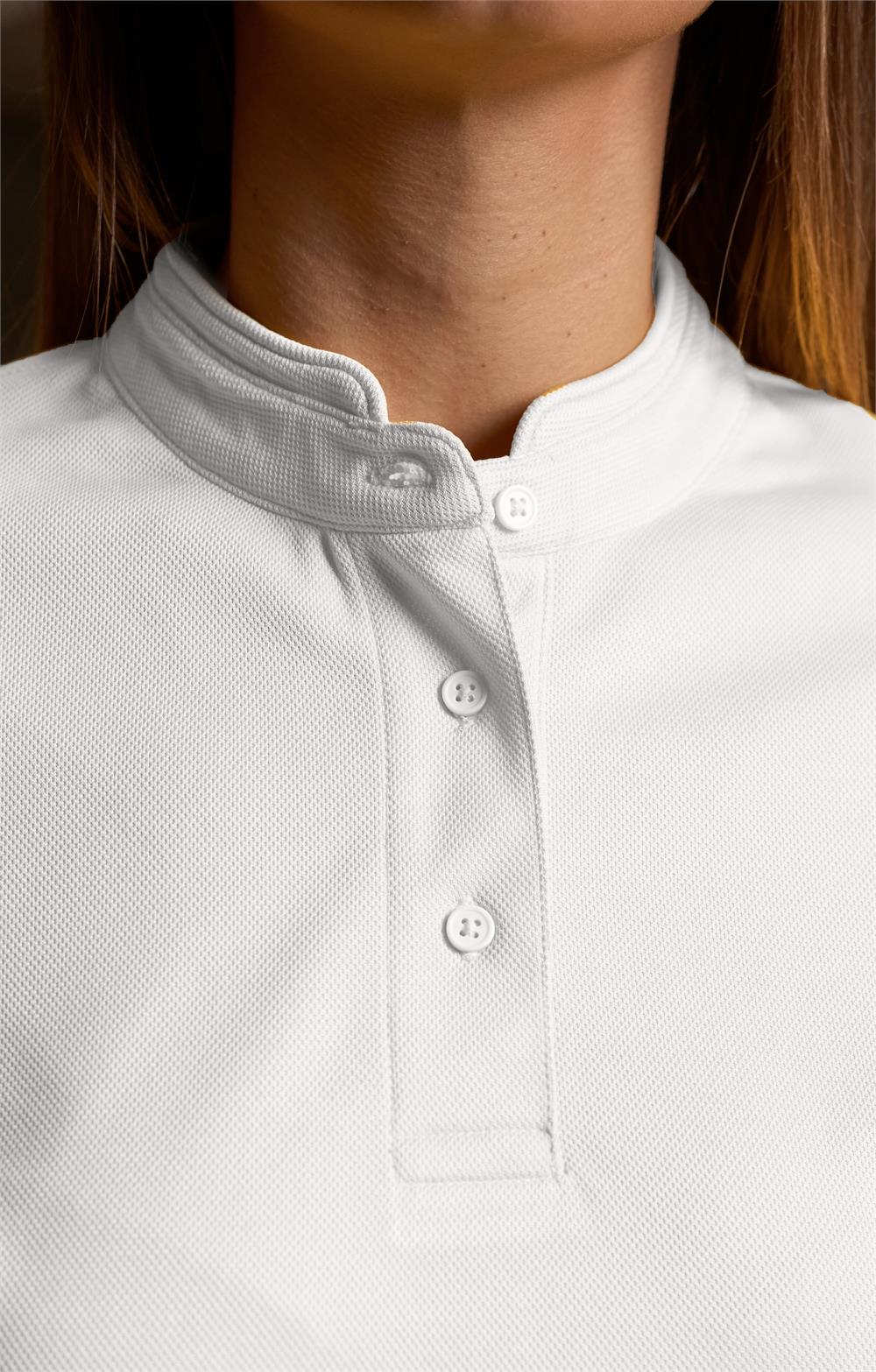Polo señora cuello mao transpirable con tejido Coolmax en color blanco para uso profesional