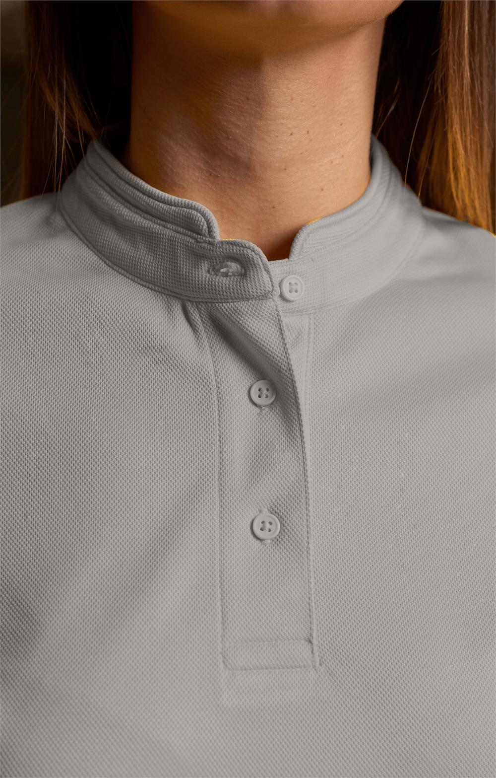 Polo señora cuello mao transpirable con tejido Coolmax en color gris plata para uso profesional